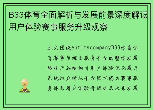 B33体育全面解析与发展前景深度解读用户体验赛事服务升级观察