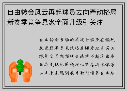 自由转会风云再起球员去向牵动格局新赛季竞争悬念全面升级引关注